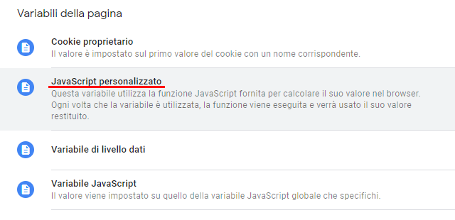 Variabile Tag Manager Javascript Personalizzato