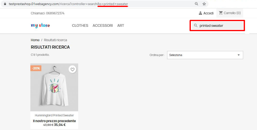 Ricerca Interna PrestaShop