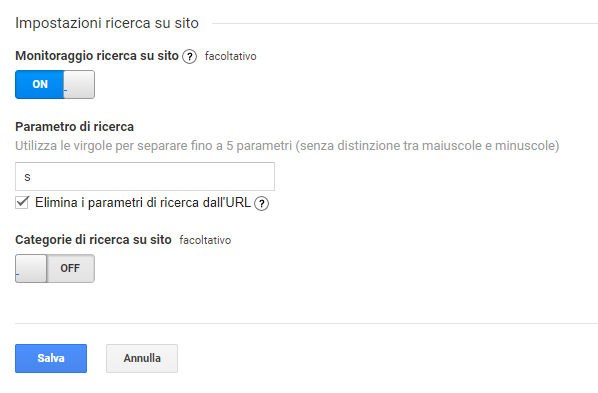 Attivare la ricerca interna su Google Analytics