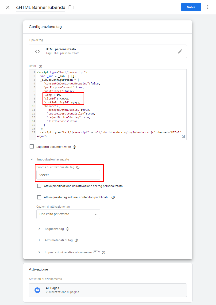 Banner Iubenda in Google Tag Manager