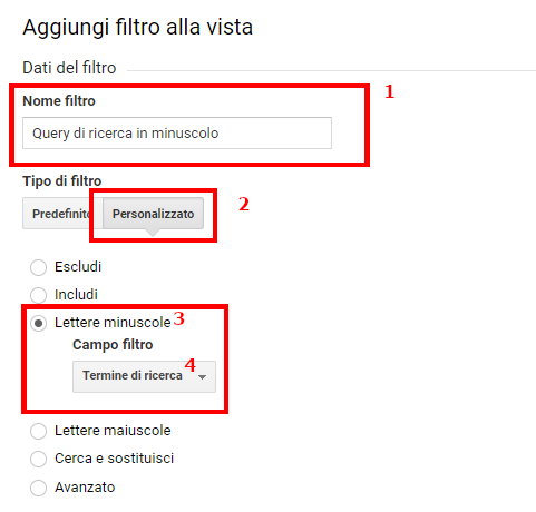 Google Analytics impostazione di un filtro