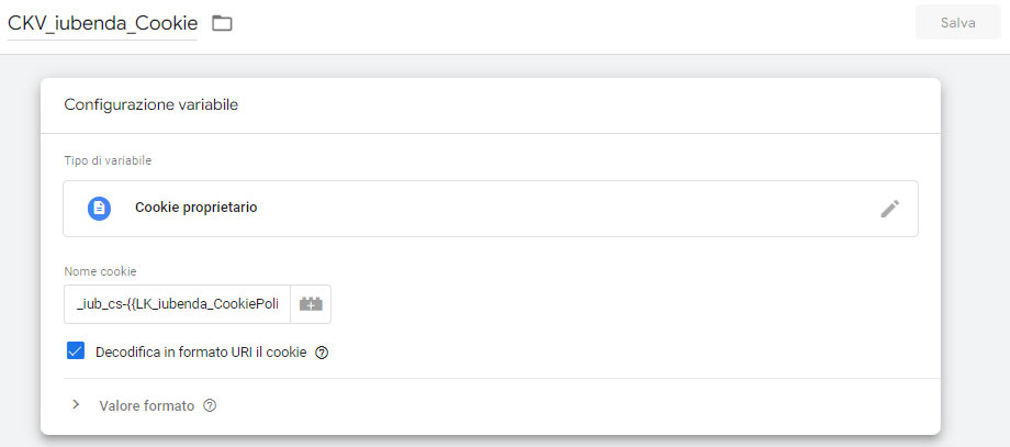 Variabile di tipo Cookie in Google Tag Manager