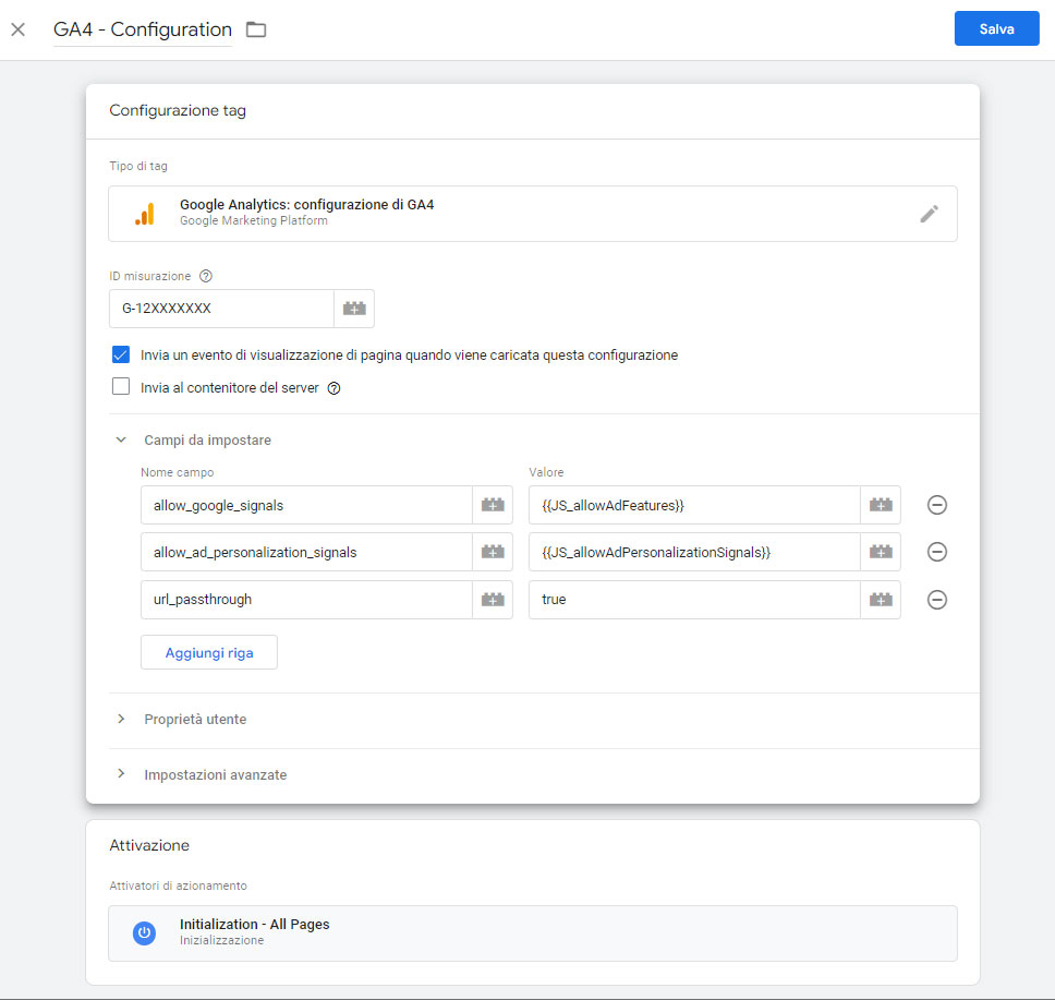 Tag di Google Analytics 4 con Google Tag Manager