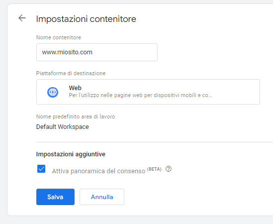 Impostazione della Google Consent Mode in Google Tag Manager